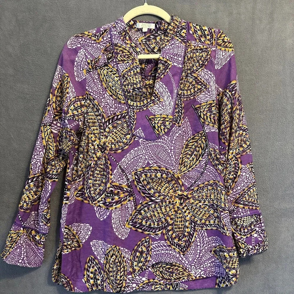 Jade Melody Tam Boho Tunic Top Semi Sheer Blouse Size S Purple Yellow Paisley - Picture 1 of 9